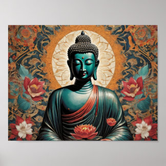 Siddarta Gautama Buddha in Meditation mit Blume Poster