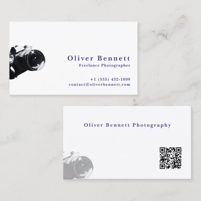 Side-cut Design Camera Photographer QR Code  Visitenkarte (Vorne/Hinten)