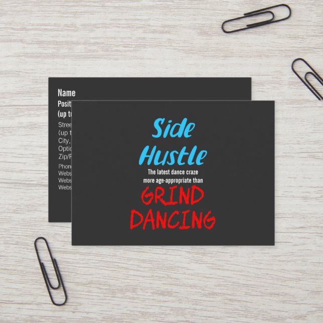 Side Hustle vs. Grind Dancing Neon Blue Text Visitenkarte (Vorderseite/Rückseite Beispiel)