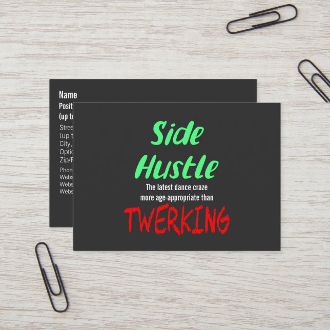 Side Hustle vs Twerking Neon Green Text Visitenkarte (Vorderseite/Rückseite Beispiel)