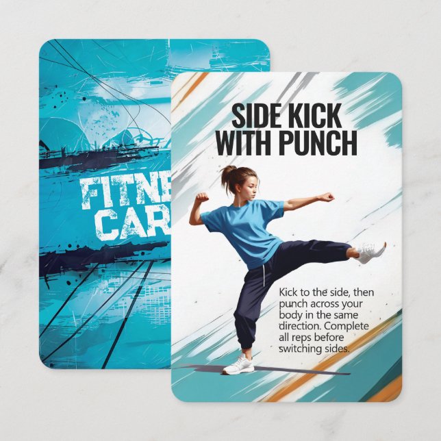 Side Kick Punch Fitness Card mit blauem Backing Save The Date (Vorne/Hinten)