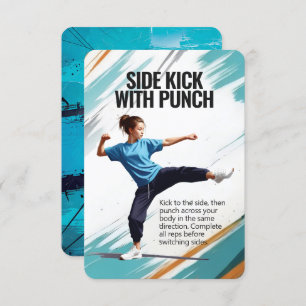 Side Kick Punch Fitness Card mit blauem Backing Save The Date