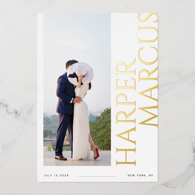 Side Names Modern Foto Save the Date Card aufzeich Folieneinladung (Vorderseite)