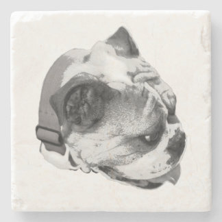 Side profile bulldog in bold monochrome| steinuntersetzer