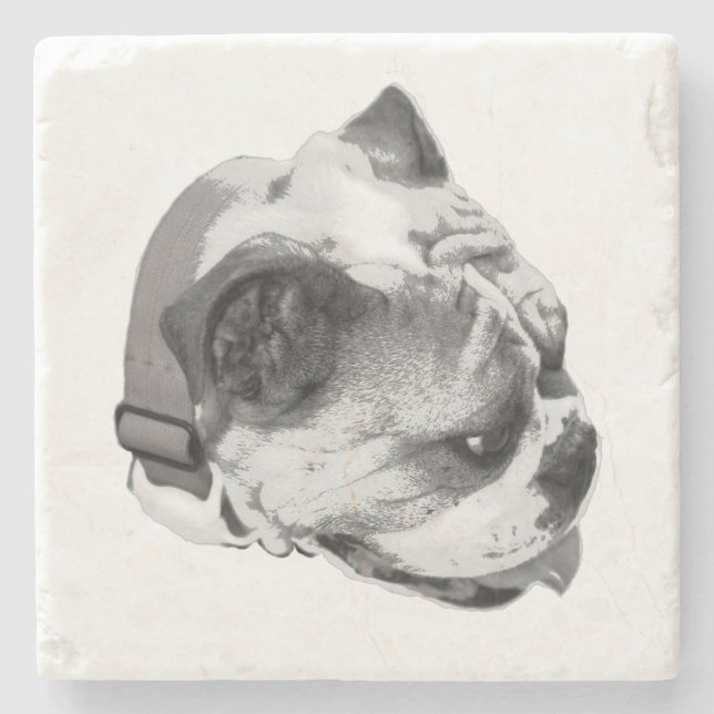 Side profile bulldog in bold monochrome| steinuntersetzer (Vorderseite)