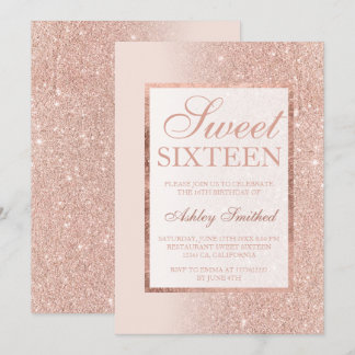 Side Rose Gold Glitzer elegant schick Sweet 16 Einladung