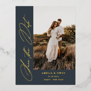 Side Script Minimalistisch Modern Foto Wedding Foi Folie Einladungspostkarte