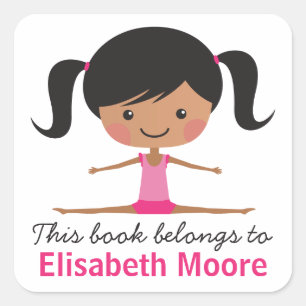 Side split gymnast Girl Cartoon Buchzeichen Buch Quadratischer Aufkleber