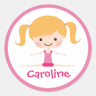 Side split gymnast Girl Cartoon individuelle Name Runder Aufkleber