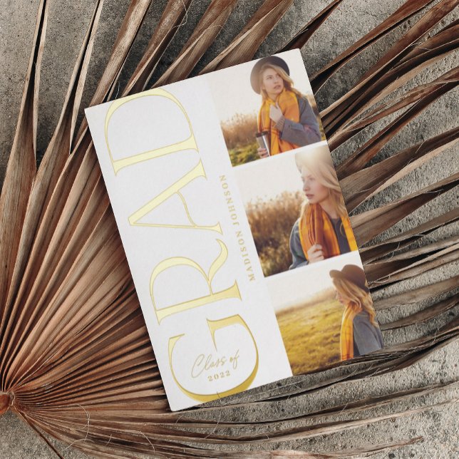 Side Typografy Abschluss 2022 3 Foto Party Folieneinladung (Von Creator hochgeladen)