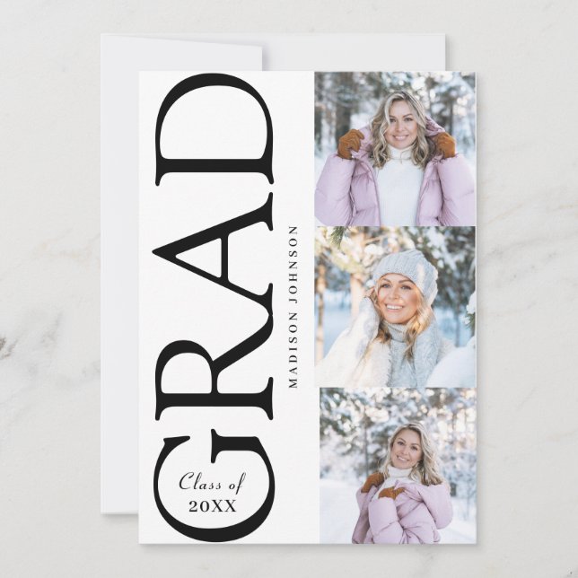 Side Typography Graduation 2026 3 Photo Party Einladung (Vorderseite)