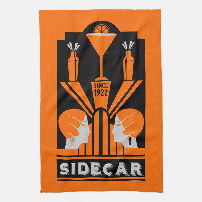 Sidecar Cocktail Art Deco Geschirrtuch (Vertikal)