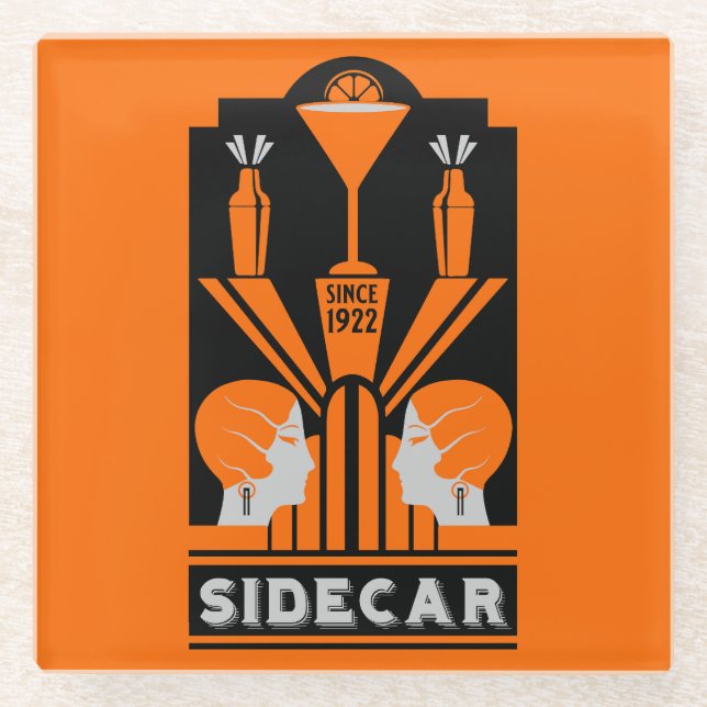 Sidecar Cocktail Art Deco Glasuntersetzer (Vorderseite)