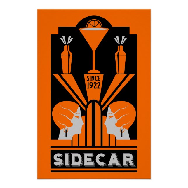 Sidecar Cocktail Art Deco Poster (Vorderseite)