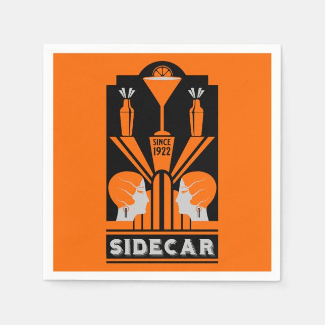 Sidecar Cocktail Art Deco Serviette (Vorderseite)