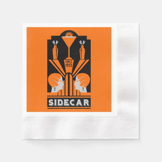 Sidecar Cocktail Art Deco Serviette (Vorderseite)