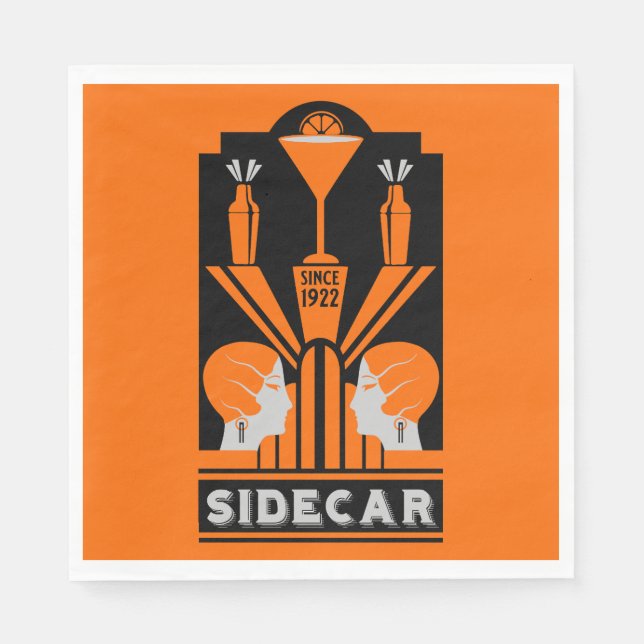 Sidecar Cocktail Art Deco Serviette (Vorderseite)