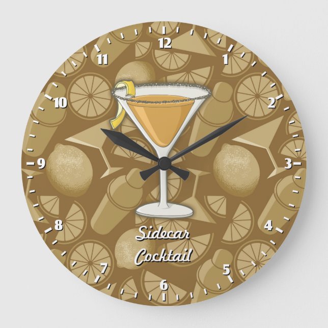 Sidecar Cocktail Große Wanduhr (Vorderseite)
