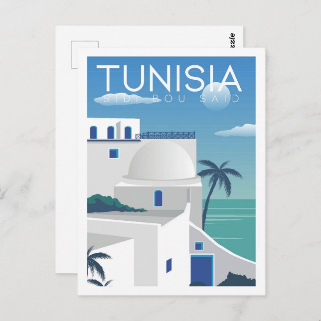 Sidi Bou sagte Tunesien Reiseziel Illustration Postkarte (Vorne/Hinten)