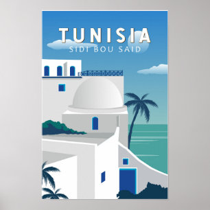 Sidi Bou Said Tunesien Retro-Reise Kunst Vintage Poster