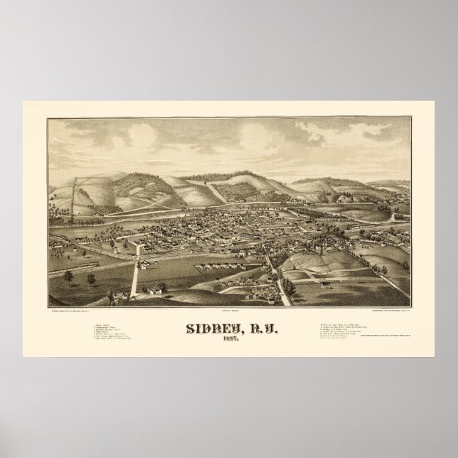 Sidney, NY Panoramic Map - 1887 Poster (Vorne)