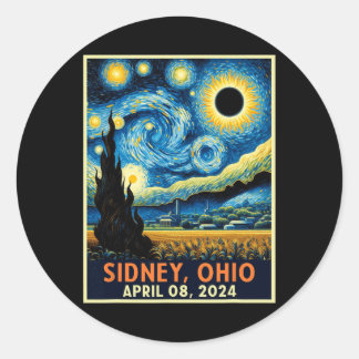 Sidney Ohio Total Solar Eclipse 2024 Starry Night Runder Aufkleber