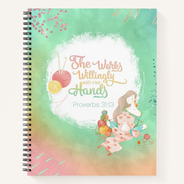 Sie arbeitet bereitwillig mit ihren Händen. Notizbuch (Vorderseite)