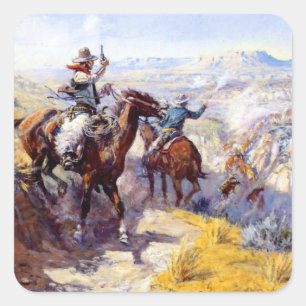 „Sie ausrauchend“ Westliche Kunst von Charles M. R Quadratischer Aufkleber