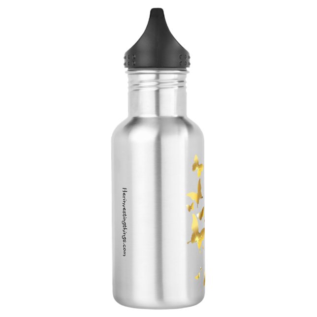 Sie besitzt eine Wasserflasche Edelstahlflasche (Links)