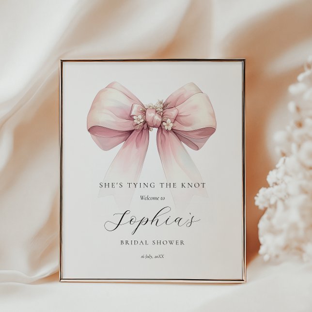 Sie binden das Brautparty des Knotens willkommen Poster (shes tying the knot welcome poster pink bow feminine bridal shower coquette theme)