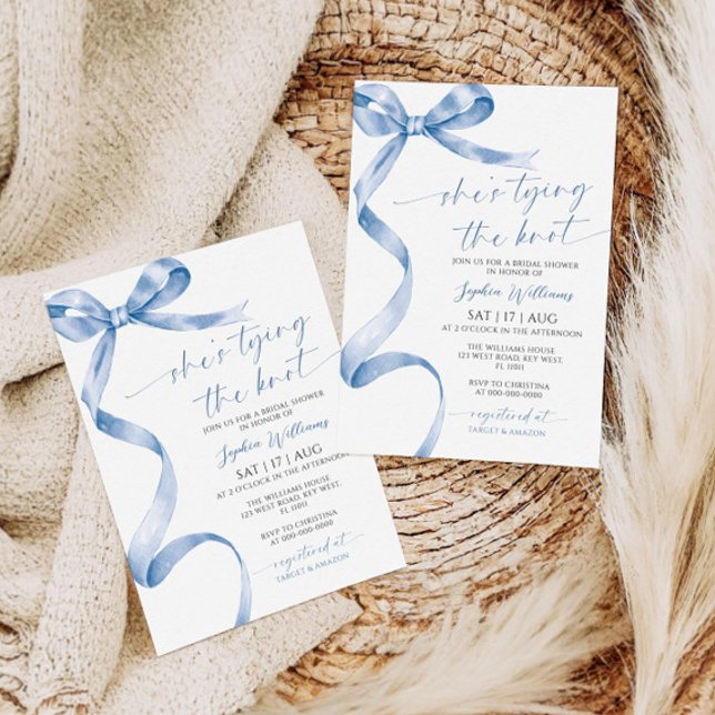Sie bindet das Brautparty des "Knot Blue Bow" Einladung (Von Creator hochgeladen)