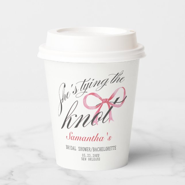 Sie bindet das Brautparty des Knot-Bow-Coquette Pappbecher (Vorderseite)