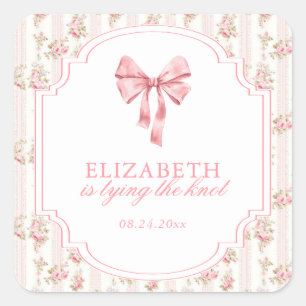 Sie bindet das Brautparty des "Knot Coquette Bow" Quadratischer Aufkleber
