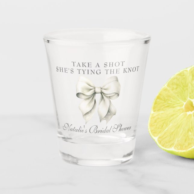 Sie bindet das Brautparty des weißen Bowes. Schnapsglas (Vorderseite)
