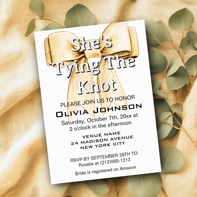Sie bindet das Brautparty "Knot Linen Bow" Einladung (She's Tying Knot Linen Bow Bridal Shower Invitation)