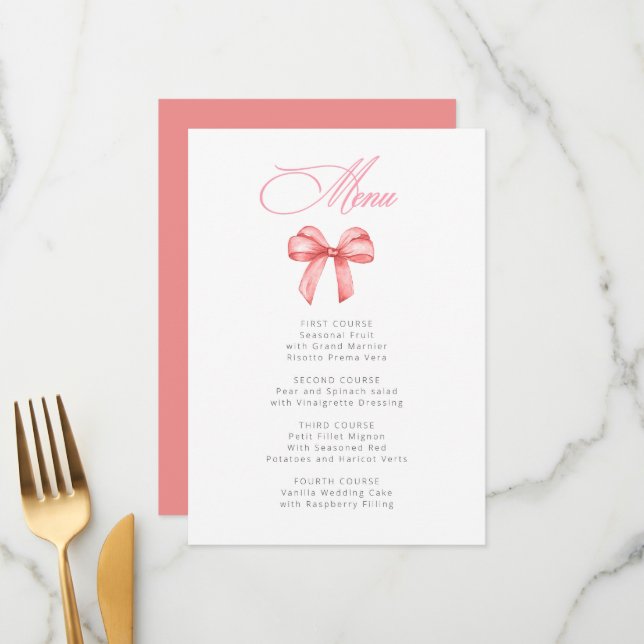 Sie bindet das knochenrosa Brautparty Menükarte (Vorderseite/Rückseite Beispiel)
