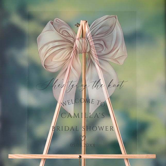 Sie bindet das Knot Pink Bow Bridal Willkommen Acrylschild (Neutral)