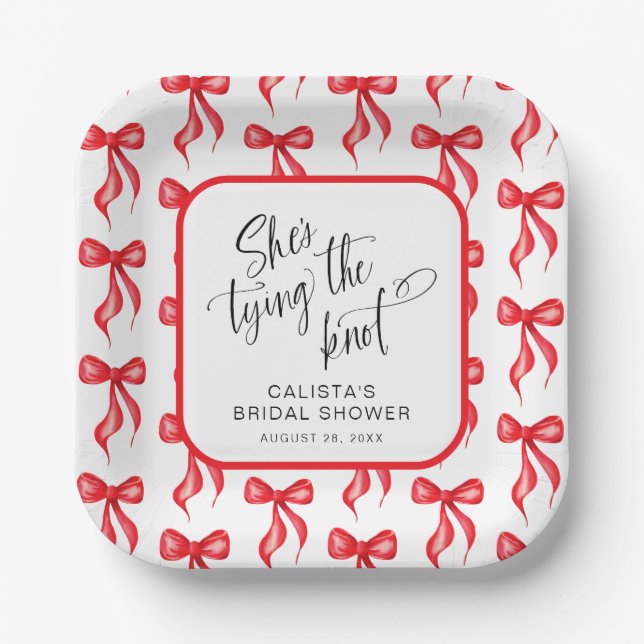 Sie bindet das Personalisierte Brautparty des Knot Pappteller (Vorderseite)