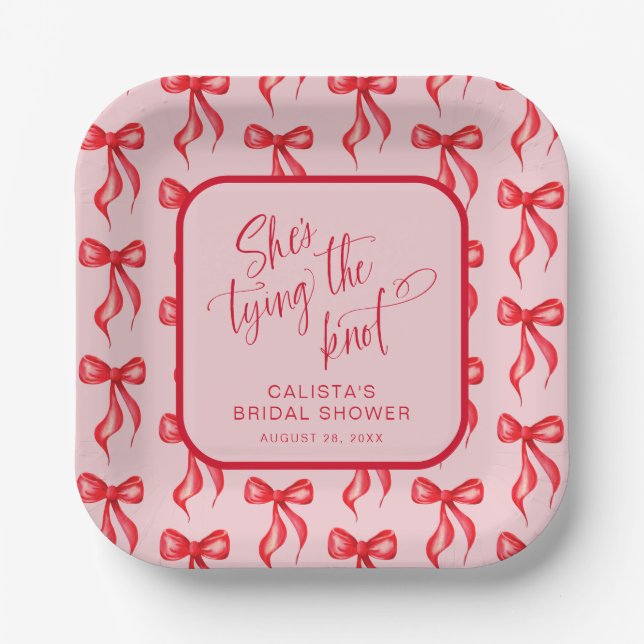 Sie bindet das Personalisierte Brautparty des Knot Pappteller (Vorderseite)