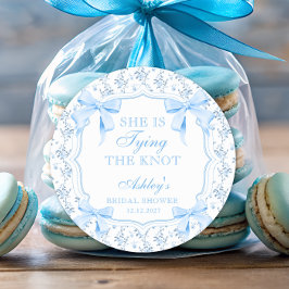 Sie bindet den Knoten Blue Bow Vintag Runder Aufkleber