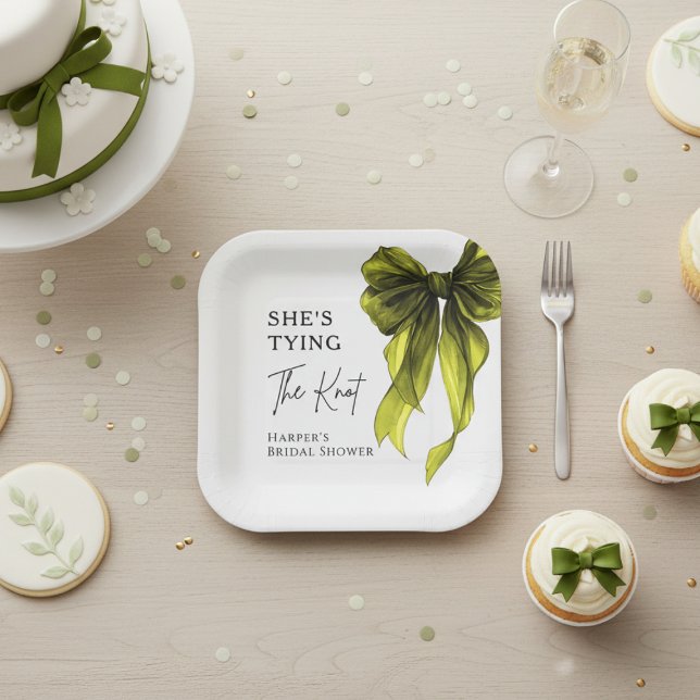 Sie bindet den Knoten Chartreuse-Bow-Bridal-Shower Pappteller (Von Creator hochgeladen)