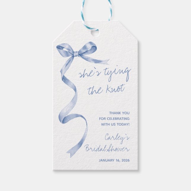 Sie bindet den Knoten! Modernes Brautparty Geschenkanhänger (Vorderseite)