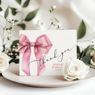 Sie bindet den Knoten Pink Bow Bridal Dankeskarte
