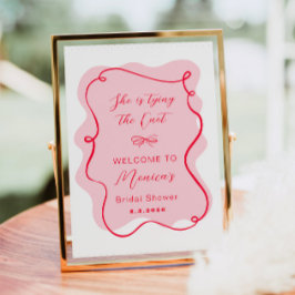 Sie bindet den Knoten rosa und roten Brautkorb an. Poster