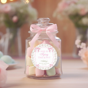 Sie bindet den Vintagen Knotrosa Bow Runder Aufkleber