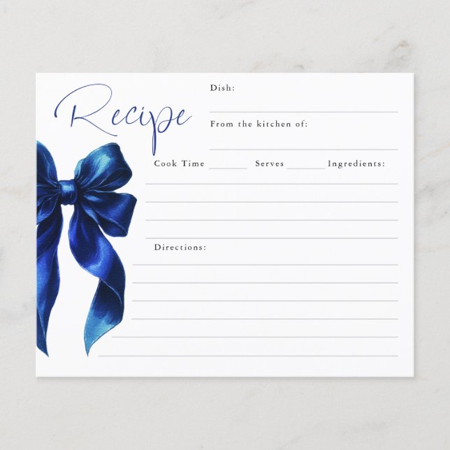 Sie bindet die Blue Bow Bridal Rezeptkarte des Kno (Vorderseite)