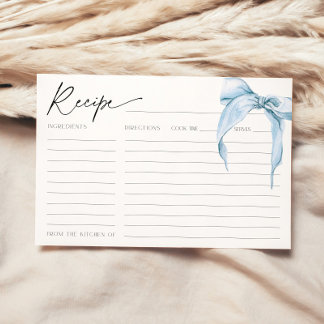 Sie bindet die Blue Bridal Bow Recipe Card Einladung