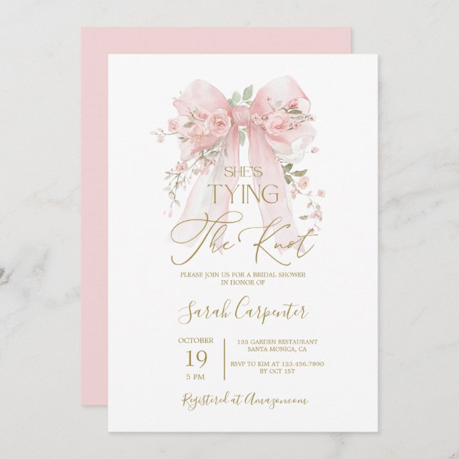 Sie bindet die Einladung zur Brautdusche von Knot  (Vorne/Hinten)