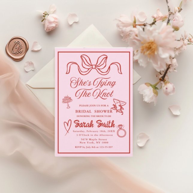 Sie bindet die Knot-Retro-Rosa-Whimsical-Bridal Einladung (Von Creator hochgeladen)