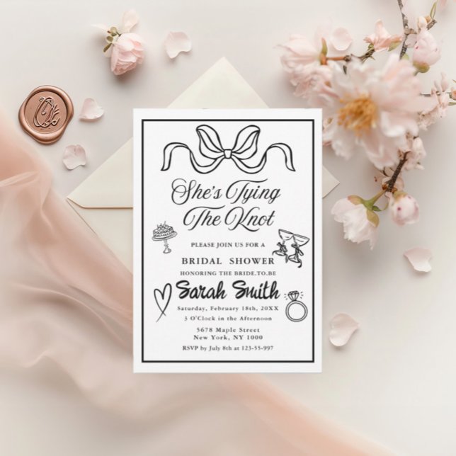 Sie bindet die Knot Retro schwarz Whimsical Bridal Einladung (Von Creator hochgeladen)